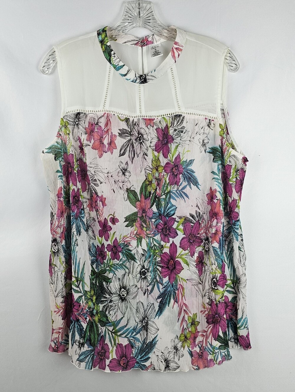 City Streets Floral Sheer Sleeveless Top XL Romantic Feminine